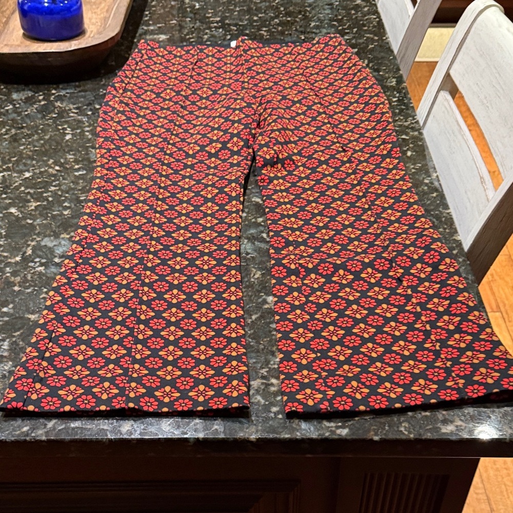 Maeve Black Pants with Red and Orange Floral Design